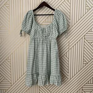 Thirty thirty cotton blend gingham puff sleeve mini dress cottage core fairy M